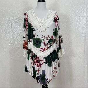 NEGS Boho Floral Swim Cover Up Dress Crochet Lace V Neck Women’s Large